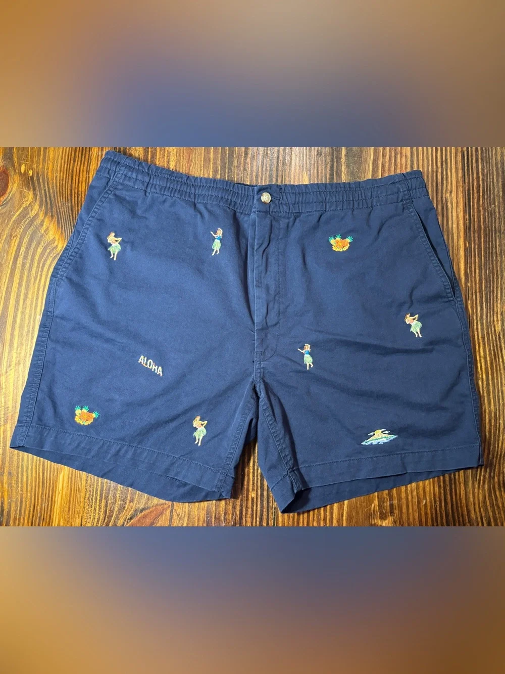 Polo Ralph Lauren Classic Fit 6” Shorts Mens XXL Navy Hawaiian Aloha Embroidered